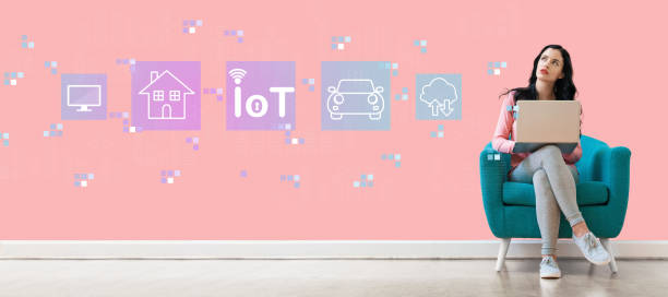istock IoT theme with woman using a laptop 1381720950