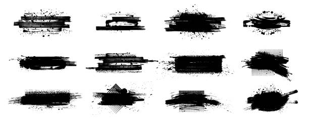 ilustraciones, imágenes clip art, dibujos animados e iconos de stock de juego de pintura negra grunge, pinceladas de tinta. vector de stock - lodo