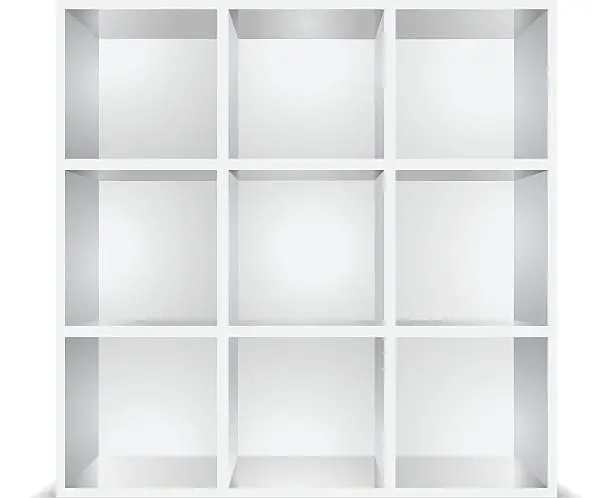 Vector illustration of white empty shelves isolated