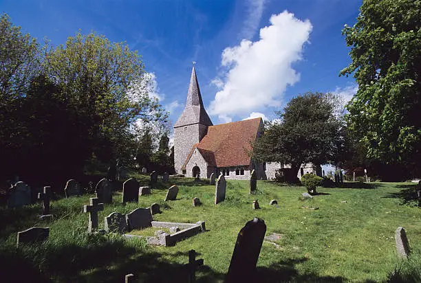 A beautiful ancient English village church and graveyard