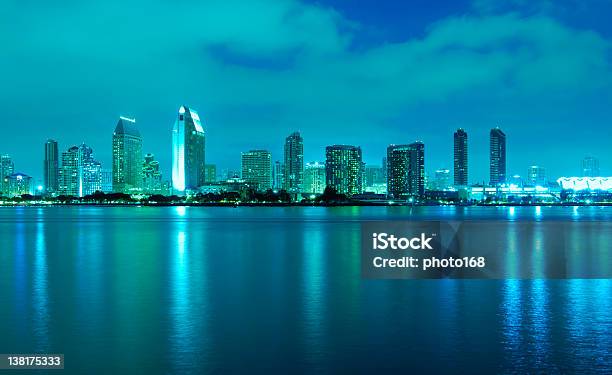 San Diego Skyline At Night Stock Photo - Download Image Now - Bay of Water, Built Structure, Business