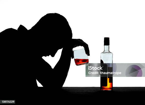 Silhouette Of An Alcoholic Stock Photo - Download Image Now - Alcohol Abuse, In Silhouette, Alcohol - Drink