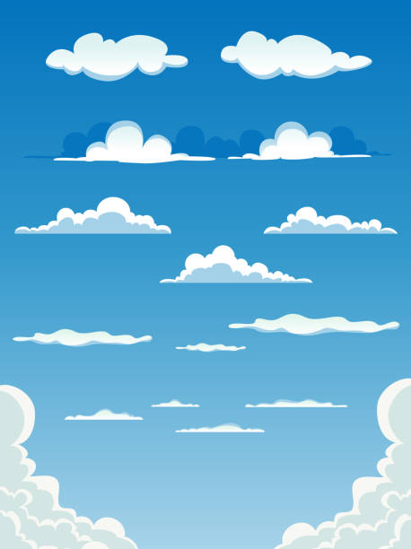 Cartoon Clouds Set Vector illustration of a collection of various vector cartoon clouds on a blue sky background. Vector eps and high resolution jpeg files included stratus clouds stock illustrations