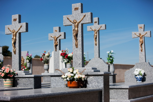 Gravestones at a cemetery in Spain with focus on foreground. Please see some similar pictures from my portfolio: