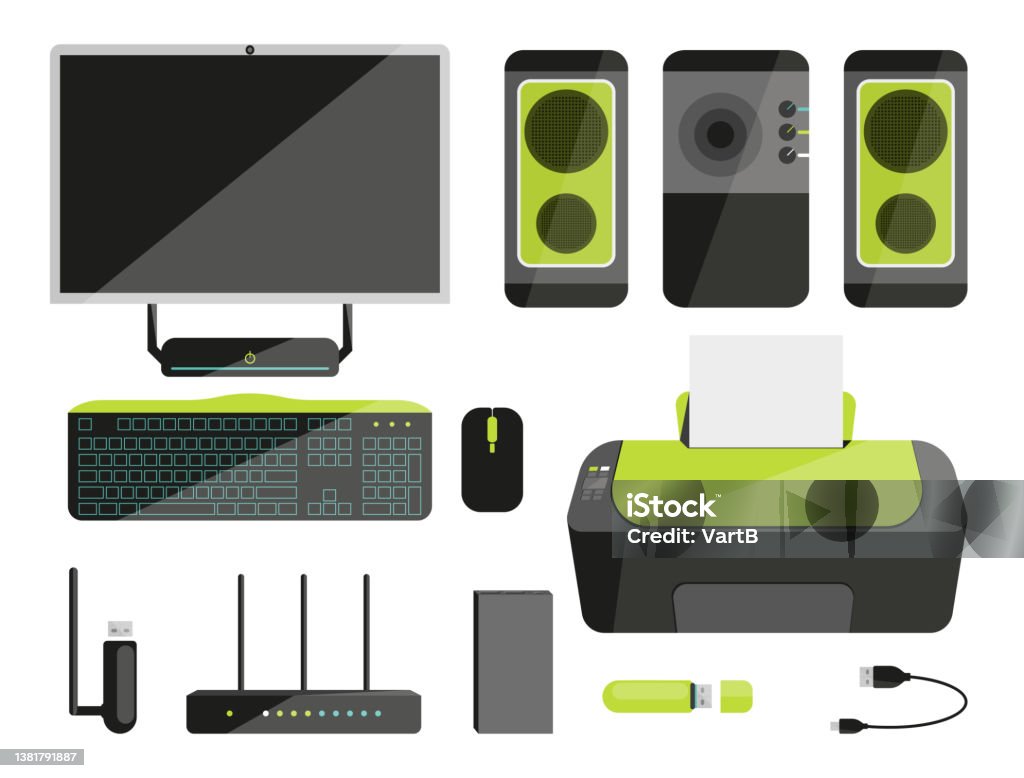 computer equipment royalty free vector image -... Computer Device Office Data Equipment Flat Set Stock Illustration ...