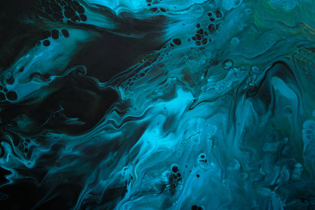 istock Fluid Art. Blue abstract wave swirls on black background. Marble effect background or texture 1381794769