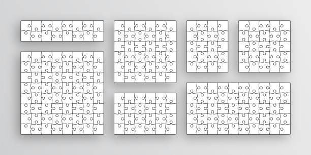 illustrations, cliparts, dessins animés et icônes de grille de puzzle avec des pièces séparées. grilles de puzzle. illustration vectorielle. - puzzle jigsaw puzzle jigsaw piece part of
