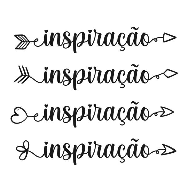 ilustraciones, imágenes clip art, dibujos animados e iconos de stock de tres flechas de inspiración en portugués brasileño. traducción - inspiración. - line art welcome sign white black