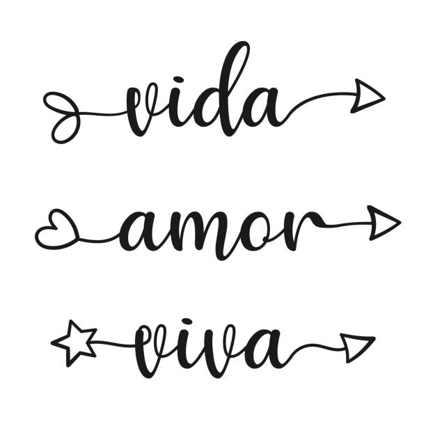 ilustrações, clipart, desenhos animados e ícones de três palavras de flecha em português brasileiro. tradução - vida, amor, ao vivo. - line art welcome sign white black