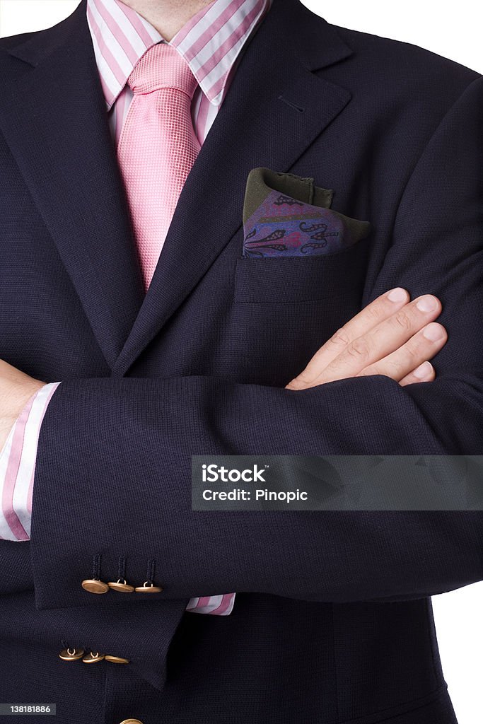 blazer azul com strip, camisa, gravata e bolso square. - Foto de stock de Bolso royalty-free