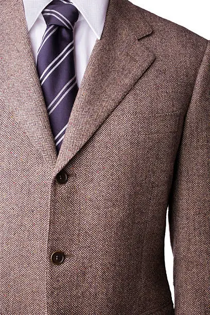 Photo of Tweed Wool blazer, shirt and tie with windsor knot