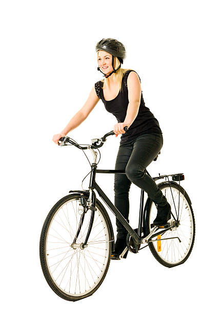 Woman on a bicycle stock photo