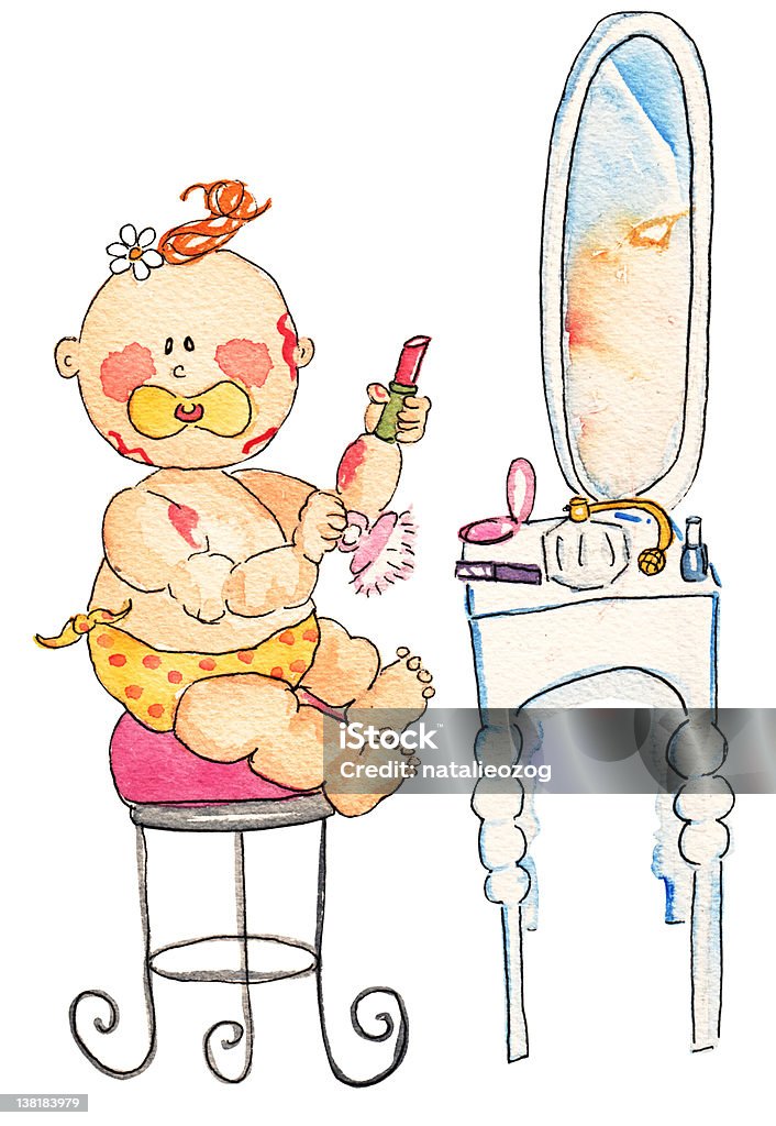 Baby Girl Playing With Makeup Stock Illustration - Download Image Now - Baby  - Human Age, Baby Girls, Cartoon - iStock