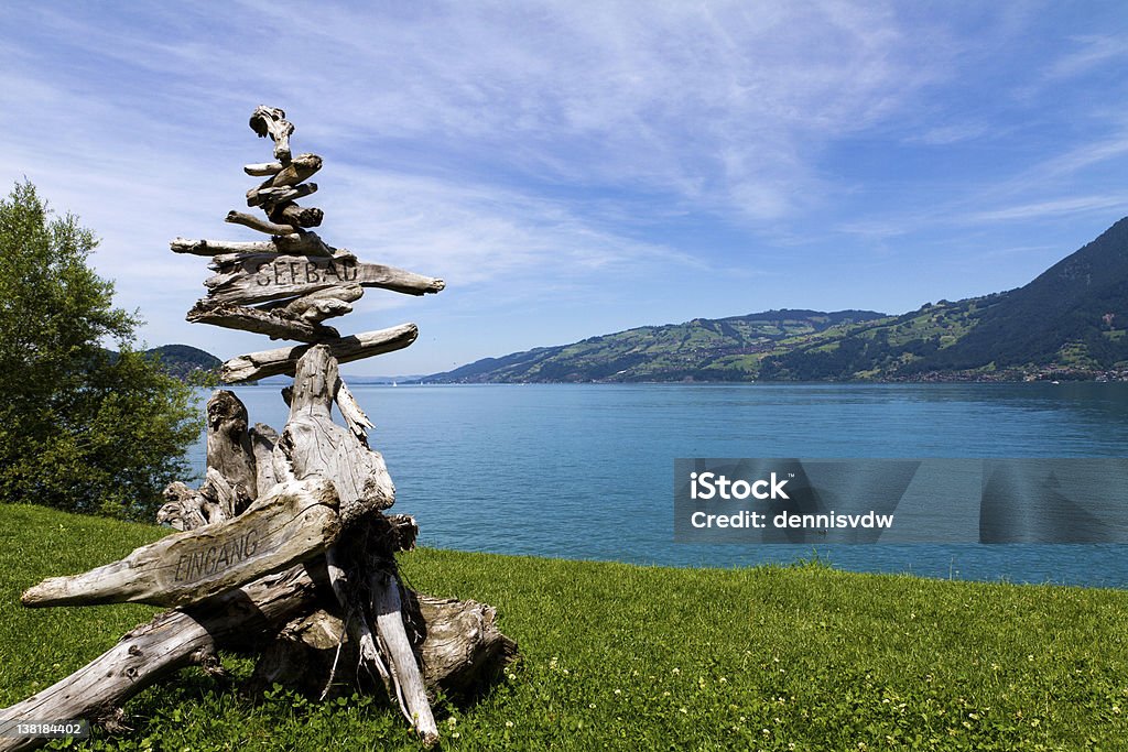 Lake thun View of the thunersee with thun in the distance Horizontal Stock Photo