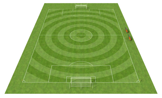 perspective view of a football field with the grass cut circularly - rendering