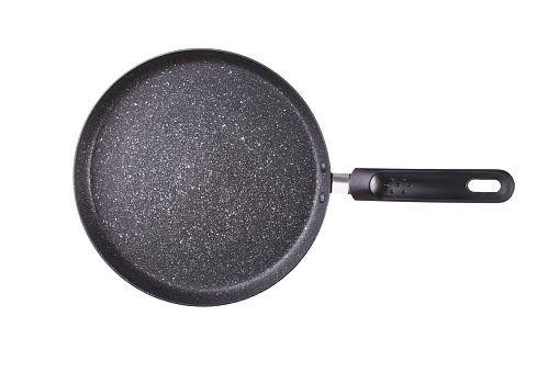 New black frying pan with non-stick coating isolated on white background