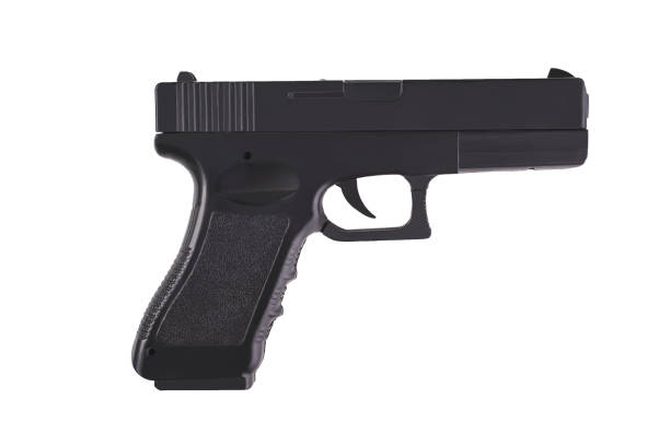 istock Black gun are isolated on a white background. 1381874390