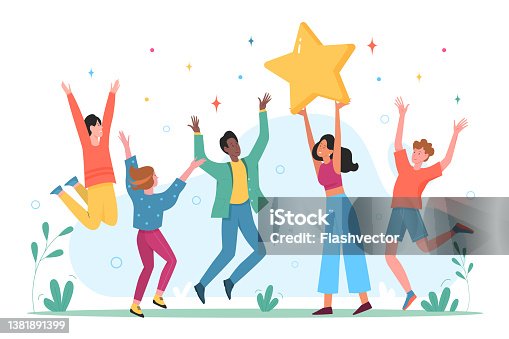 istock Happy people celebrate success achievement with joy, group of friends or collegues win 1381891399