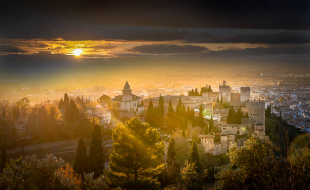 panoramic view of the Alhambra in Granada, Spain - Sunset
