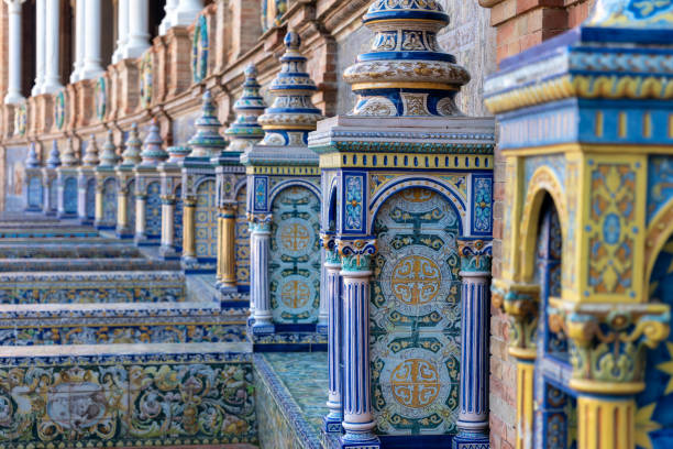 istock decorated ceramic from spain square in Seville, Spain - selective focus. 1381891492