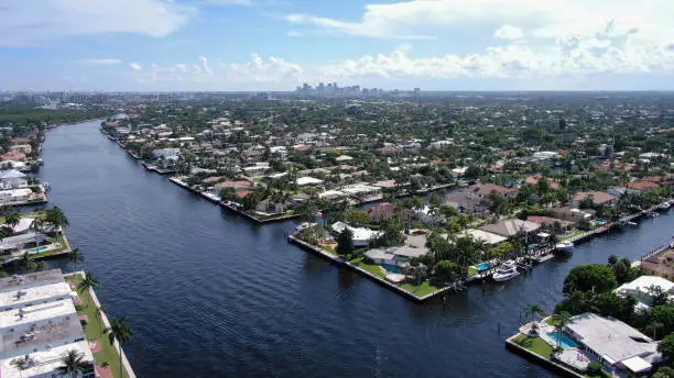 Photo of Drone View of the Intercoastal Waterway that Passes through Fort Lauderdale Florida