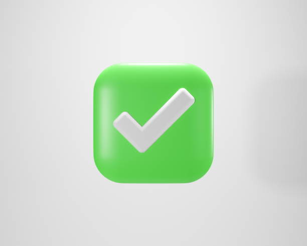 istock 3D rendering Check Mark Check Symbol Green Botton icon 1381903688