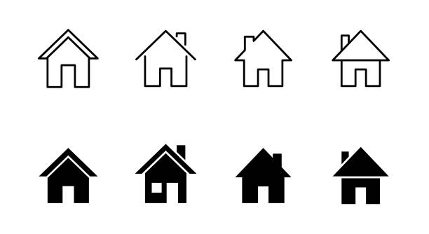 집 또는 홈 일러스트레이션, 웹 사이트, 인쇄 디자인 또는 앱에 적합한 아이콘 디자인 요소 - 주택 stock illustrations