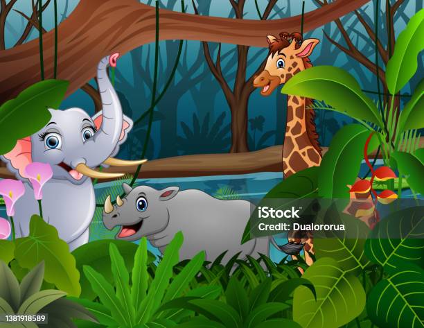 Cartoon Wild Animals Cartoon Playing At The Jungle Stock Illustration -  Download Image Now - Animal, Animal Wildlife, Beauty - iStock