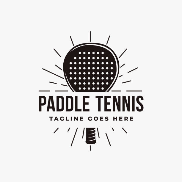 illustrazioni stock, clip art, cartoni animati e icone di tendenza di vintage paddle tennis logo icona vettoriale su sfondo bianco - padel