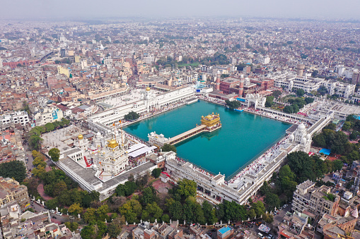 Aerial view of golden temple located at Amritsar, Panjab, India
