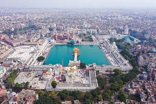 Aerial view of golden temple in Amritsar Panjab, India