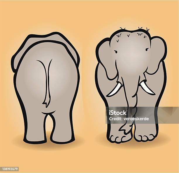 Vetores de Elefante Frente E Para Trás e mais imagens de Elefante - Elefante, Cauda, Vista Frontal