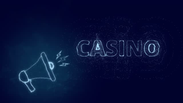Megaphone banner with text casino. Plexus style of blue glowing dots and lines