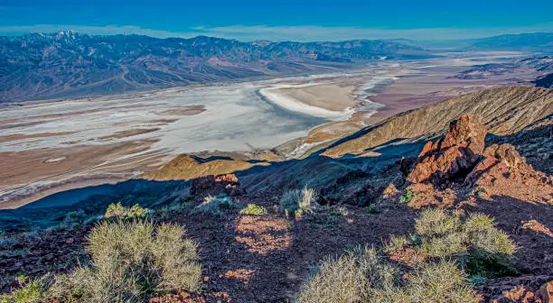 Dante's View of the Badwater area of   Death Valley National Park in California. Taken from the Black Mountains and showing the Panamint Range on the far side.