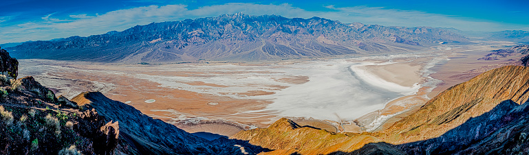 Dante's View of the Badwater area of   Death Valley National Park in California. Taken from the Black Mountains and showing the Panamint Range on the far side.