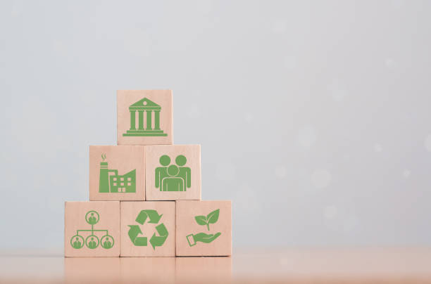 esg concept of environmental, social and governance. sustainable and ethical business. "esg" surrounding with esg icon on beautiful white background. copy space - esg stockfoto's en -beelden