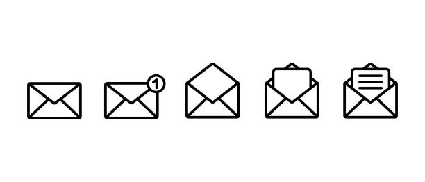 mail vector icons set. letter message, web symbol - 電子通訊 幅插畫檔、美工圖案、卡通及圖標