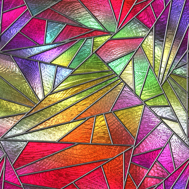 창, 컬러 글라스, 3d 일러스트레이션을 위한 기하학적 패턴의 스테인드 글라스 매끄러운 질감 - stained glass glass art church 뉴스 사진 이미지