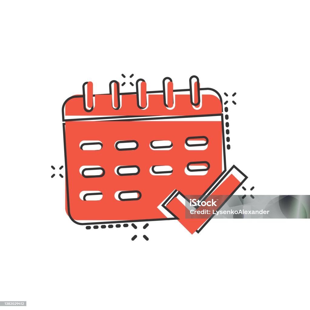 Calendar Icon In Comic Style Agenda Cartoon Vector Illustration On White  Isolated Background Schedule Planner Splash Effect Business Concept Stock  Illustration - Download Image Now - iStock