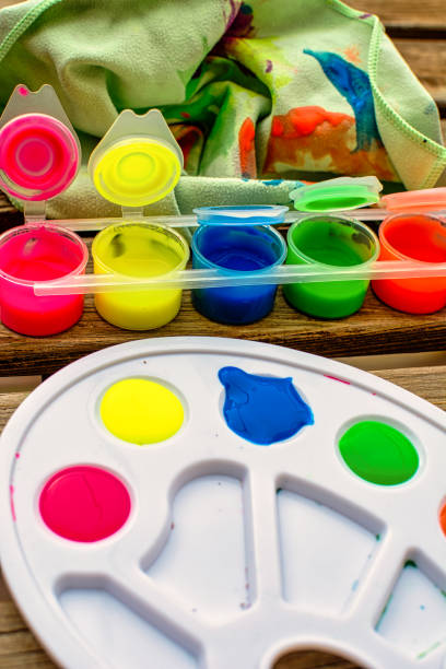 istock Watercolors Palette.Watercolor Palette On Table, Colorful Paint Pattern. Art 1382039942