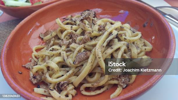 Tuscany Italy Dinner Lunch Pici With Truffle Stock Photo - Download Image Now - Siena Province, Food, Pasta