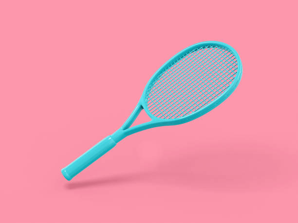 istock Blue one color tennis racket on pink flat background. Minimalistic design object. 3d rendering icon ui ux interface element. 1382052510