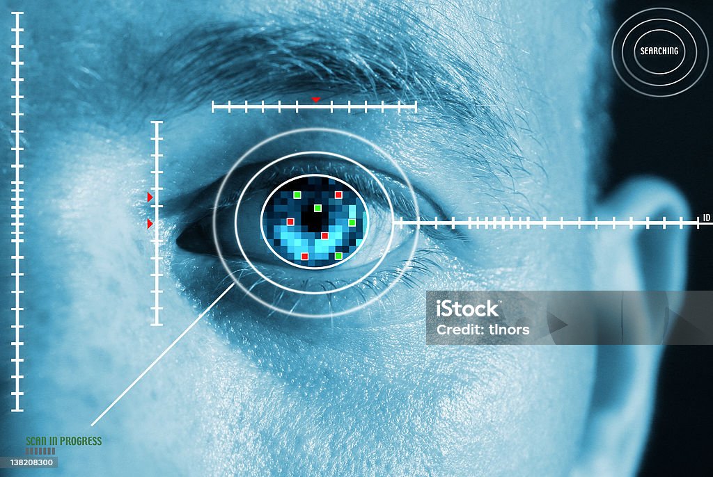 iris scan security iris scan for security or identification. Eye with scanner and computer interface Accessibility Stock Photo