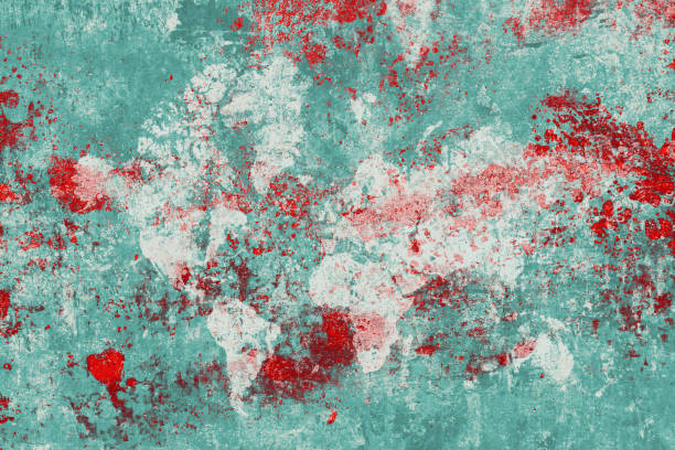 mapa del mundo manchado de sangre - mass murder fotografías e imágenes de stock