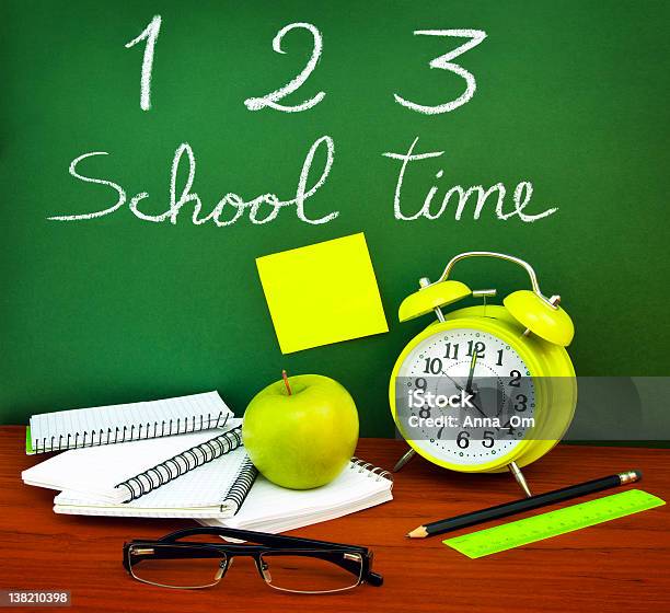 Back To School Concept Stock Photo - Download Image Now - Alarm Clock, Apple - Fruit, Back to School