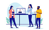 istock Stand up and remote meeting vector illustration 1382109910