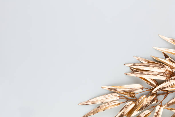 istock Palm gold leaf on blue background. Palm leaf, Flat lay and top view. 1382115832