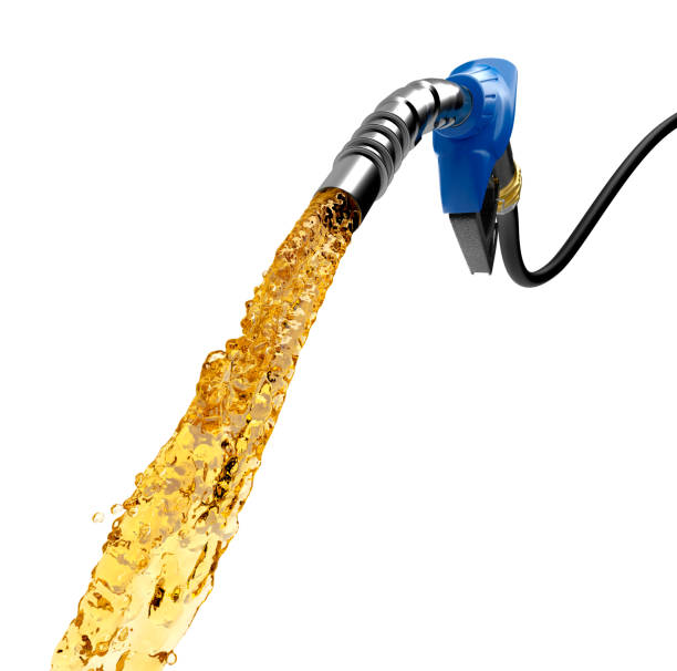 istock Gasoline gushing out from blue color petrol pump 1382118503