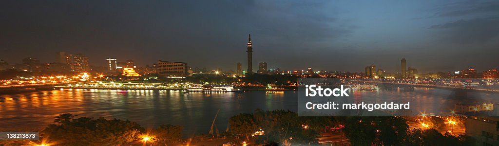 Cairo at Night Panorama of Cairo just after dusk,  looking west over the Nile towards the Cairo Tower. Cairo Stock Photo