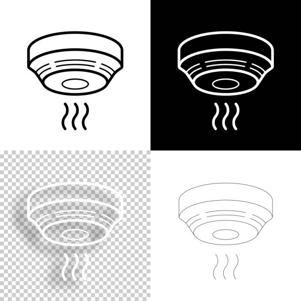 ilustrações, clipart, desenhos animados e ícones de detector de fumaça. ícone para design. fundo em branco, branco e preto - ícone da linha - smoke detector fire alarm sensor smoke